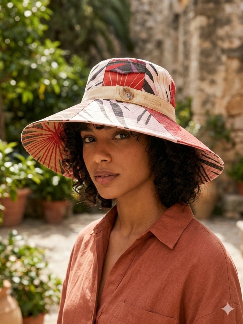 GAP Wide-Brim Bucket Hat in Pink and Red Floral Print